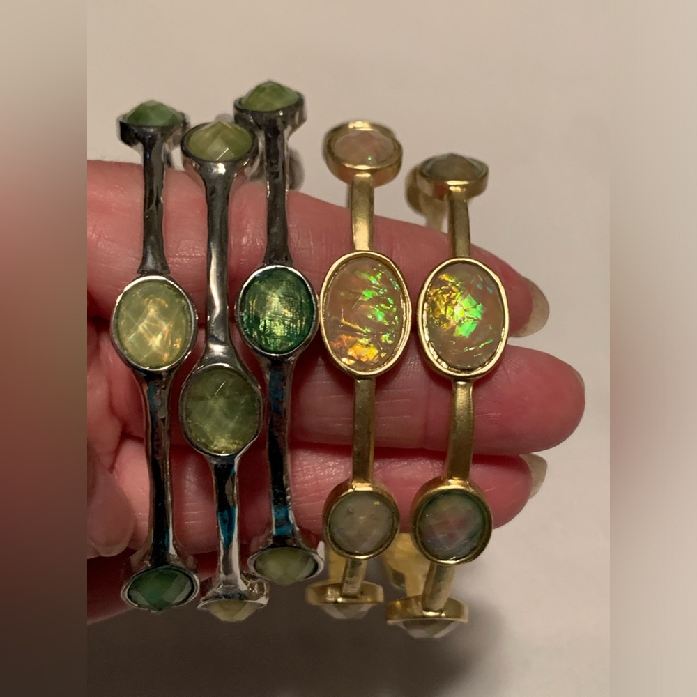 Green and Gold Chunky Women's Bracelets - Set of 5